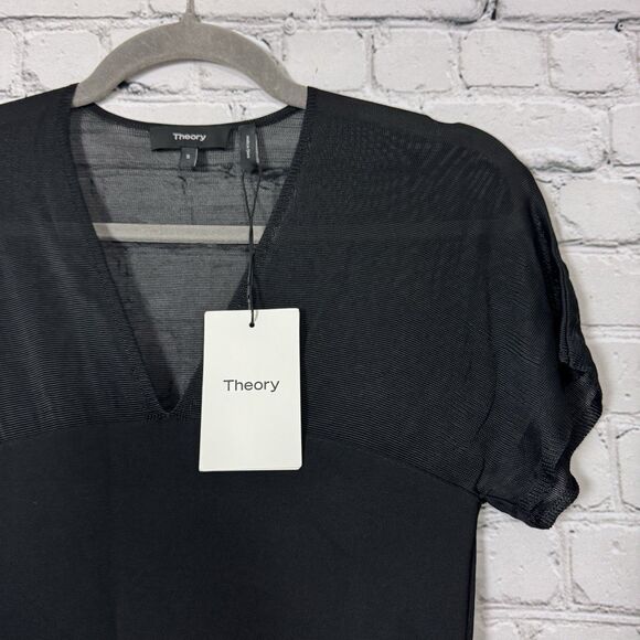 NWT Theory Kimono Illusion Fitted Dress in Black Glossed Women Size Small S LBD - Picture 10 of 16